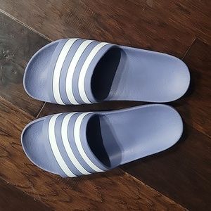 Adidas Adilette Aqua Slides, Women's Size 8, Purple with White Stripes